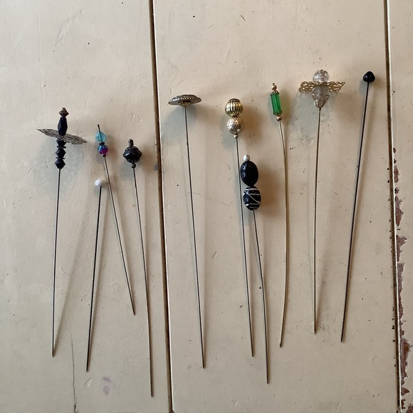 Bundle Set 10 Antique Vintage Hat Pins Plus Hatpin Ceramic Holder main image 12